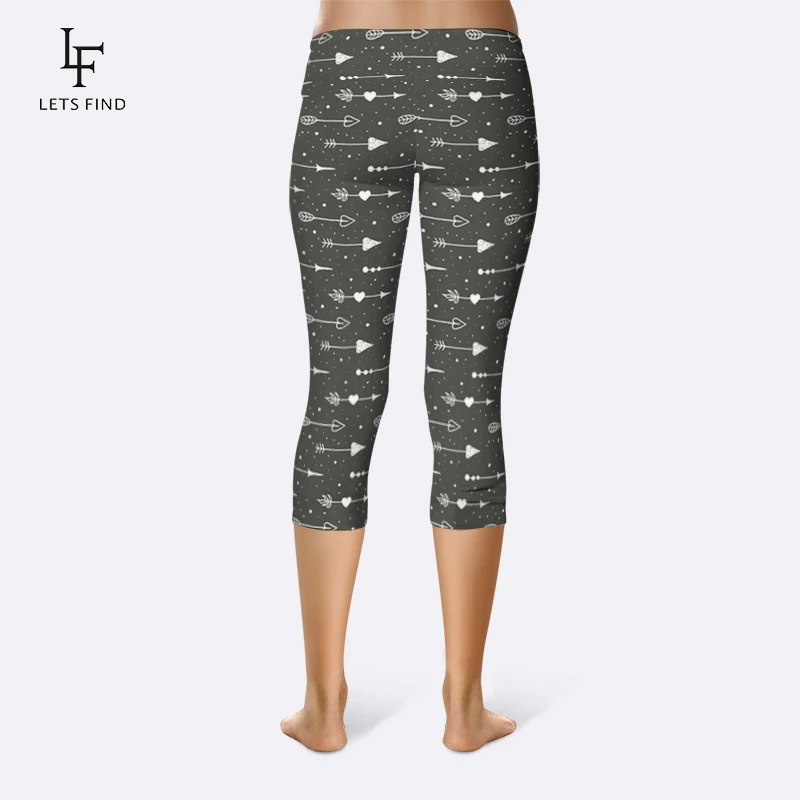 LETSFIND 2019 Women High Quality Capris High Waisted Printing Fitness Leggings  Casual Mid-Calf 3/4 Black Pants Summer