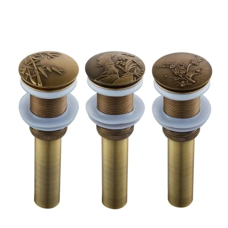 Artistic Bathroom Basin Lavatory Sink Pop Up Drain with Round Carved Cover Brass Bathroom Accessories 1pc