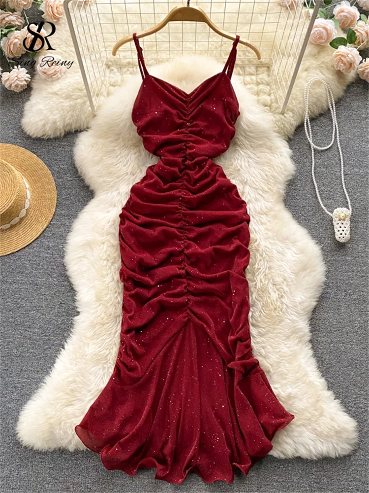 Singreiny Evening Party Women Mermaid Dress Summer 2022 Ruched Backless