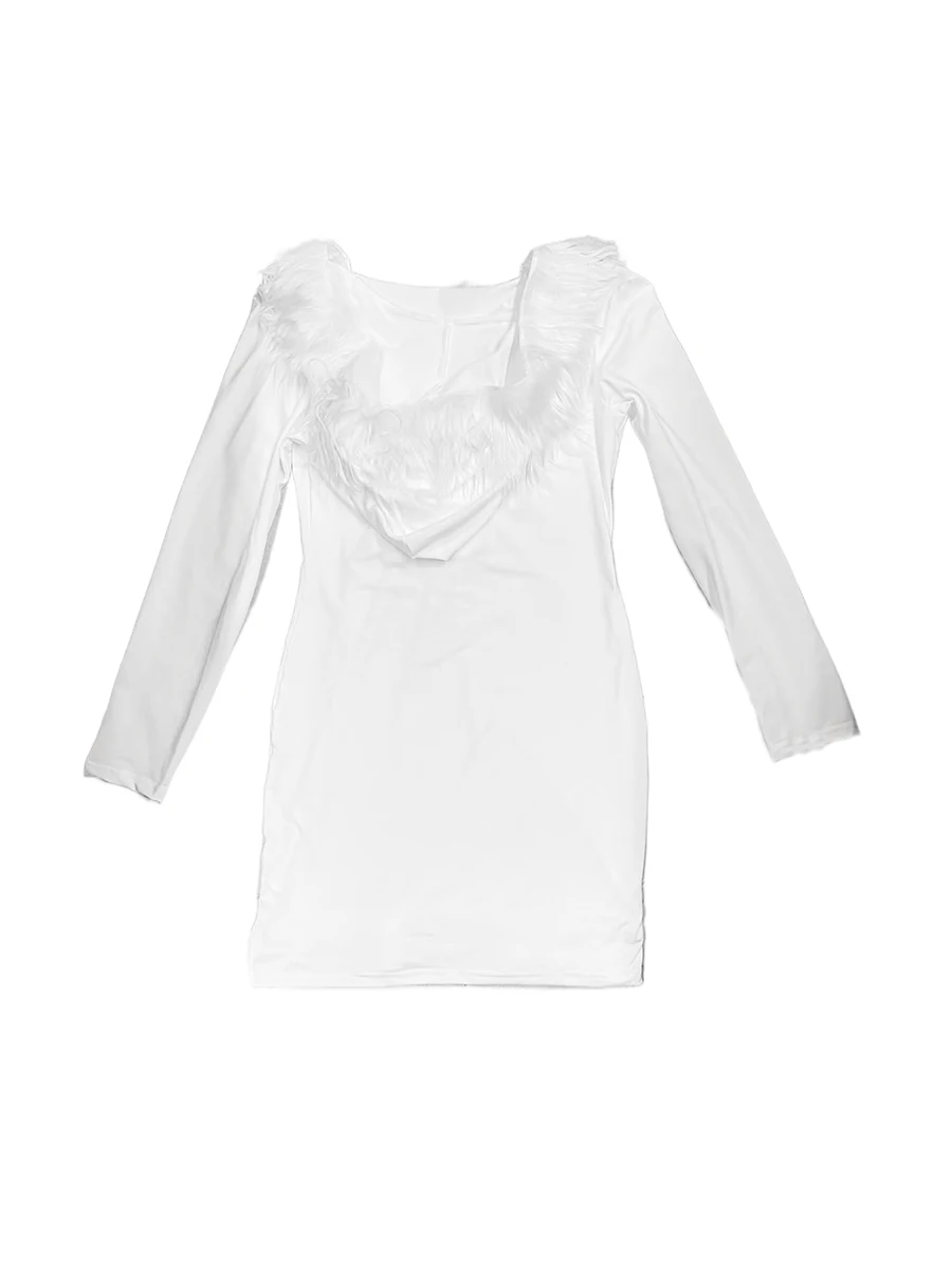 Women s Cozy Faux Fur Hoodie Dress with Plush Hem and V-Neck Tie-Up Detail Perfect for Christmas Party Costume