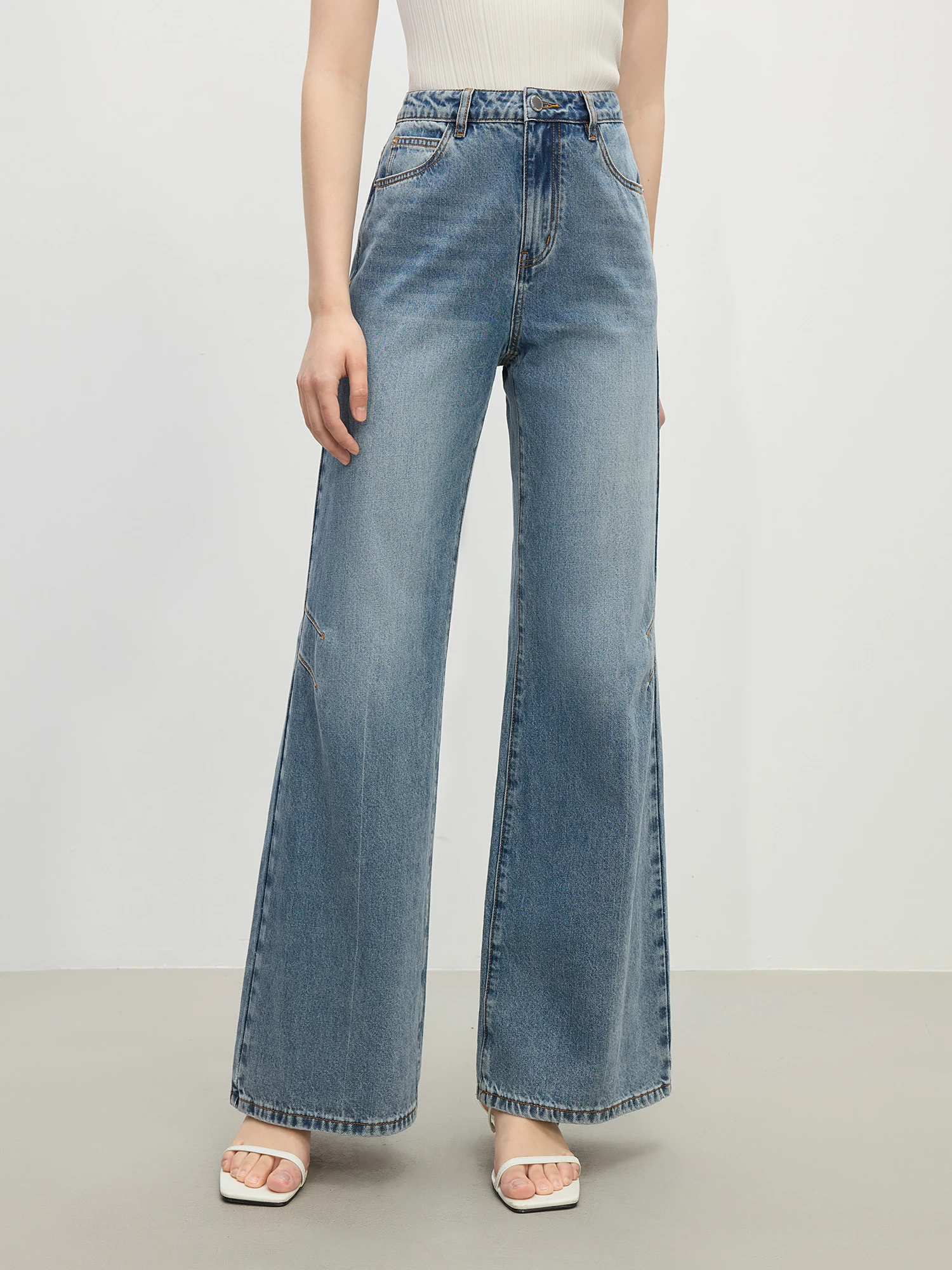 FSLE High Waist Straight Jeans For Women Autumn 2024 New Retro Versatile Casual Ladies Wide Leg Chic Pants 24FS13020 main image 1