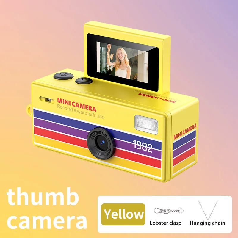 Compact Retro-Inspired Mini Thumb Camera with Flip Screen - Multi-Color Video Recorder Keychain