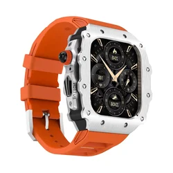 Deluxe Silicone Strap and Stainless Steel Watch Case Kit - Series11 10 46mm (Silver Orange)