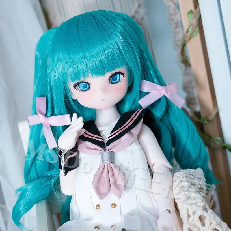 1/3 1/4 1/6 BJD Wig Handmade Braided Double Ponytail Long Hair With Bangs MDD DD Doll Wig Anime Characters Hairstyle Accessories