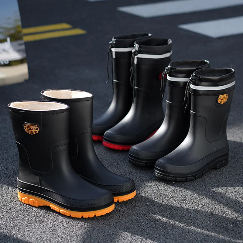 Nouvelles bottes de pluie mi-mollet homme semelle épaisse imperméables antidérapantes adultes
