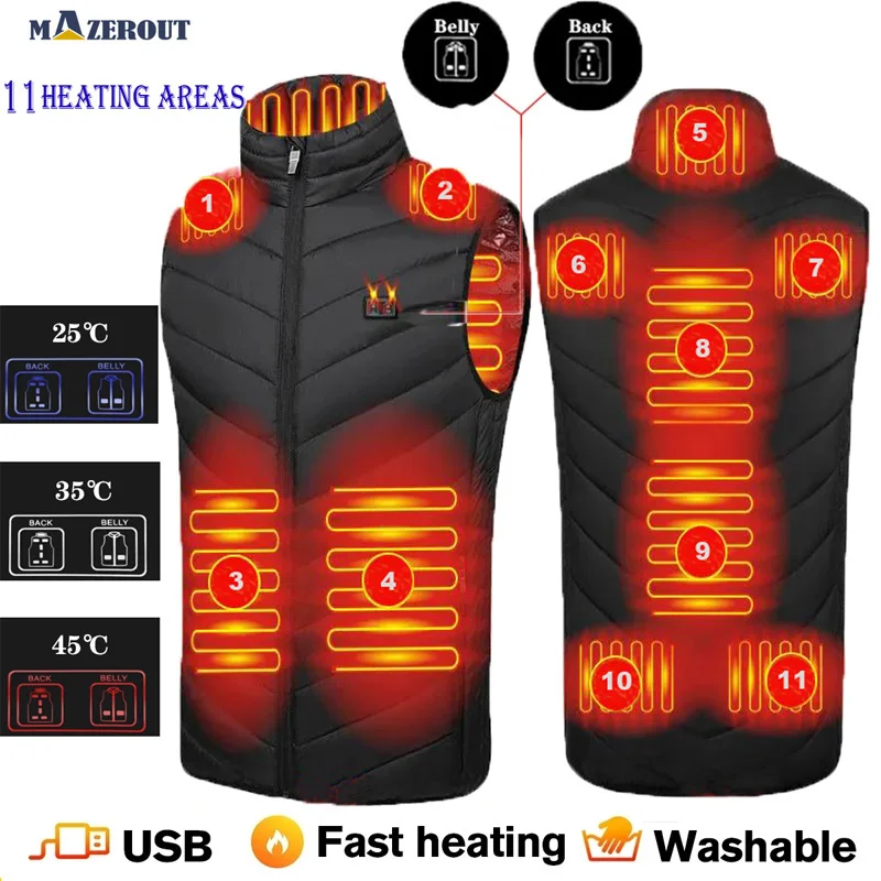 

9/11 Areas Men Women Winter USB Heating Vest Flexible Electric Jackets Fishing Camping Hiking Outdoor Infrared Hunt Thermal Coat