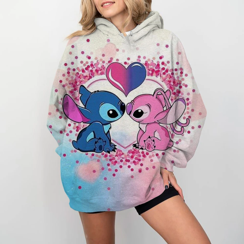 Disney Stitch print Cartoon Hooded Sweater Jacket Clothes Hoodie Oversize Design Feeling Loose and Comfortable 4