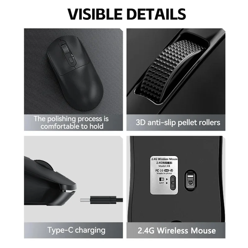 2026 Dual-Mode Connection X8 Wireless Gaming Mouse 500mAh TYPE-C Rechargeable Office Mouse Suitable for Laptop Desktop Computers