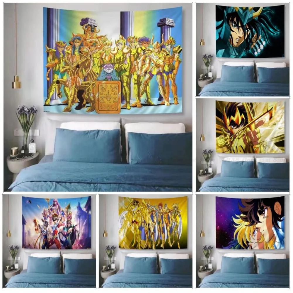 

Knights of the Zodiac Cartoon Tapestry Anime Tapestry Hanging Tarot Hippie Wall Rugs Dorm Wall Hanging Sheets