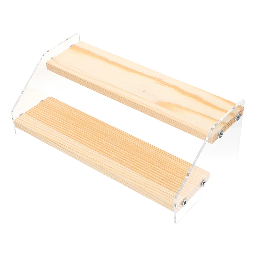 

Wooden Display Stand with Clear Acrylic Riser Shelves for Cupcakes, Candies, Perfumes, Cosmetics, Desserts, and Pop