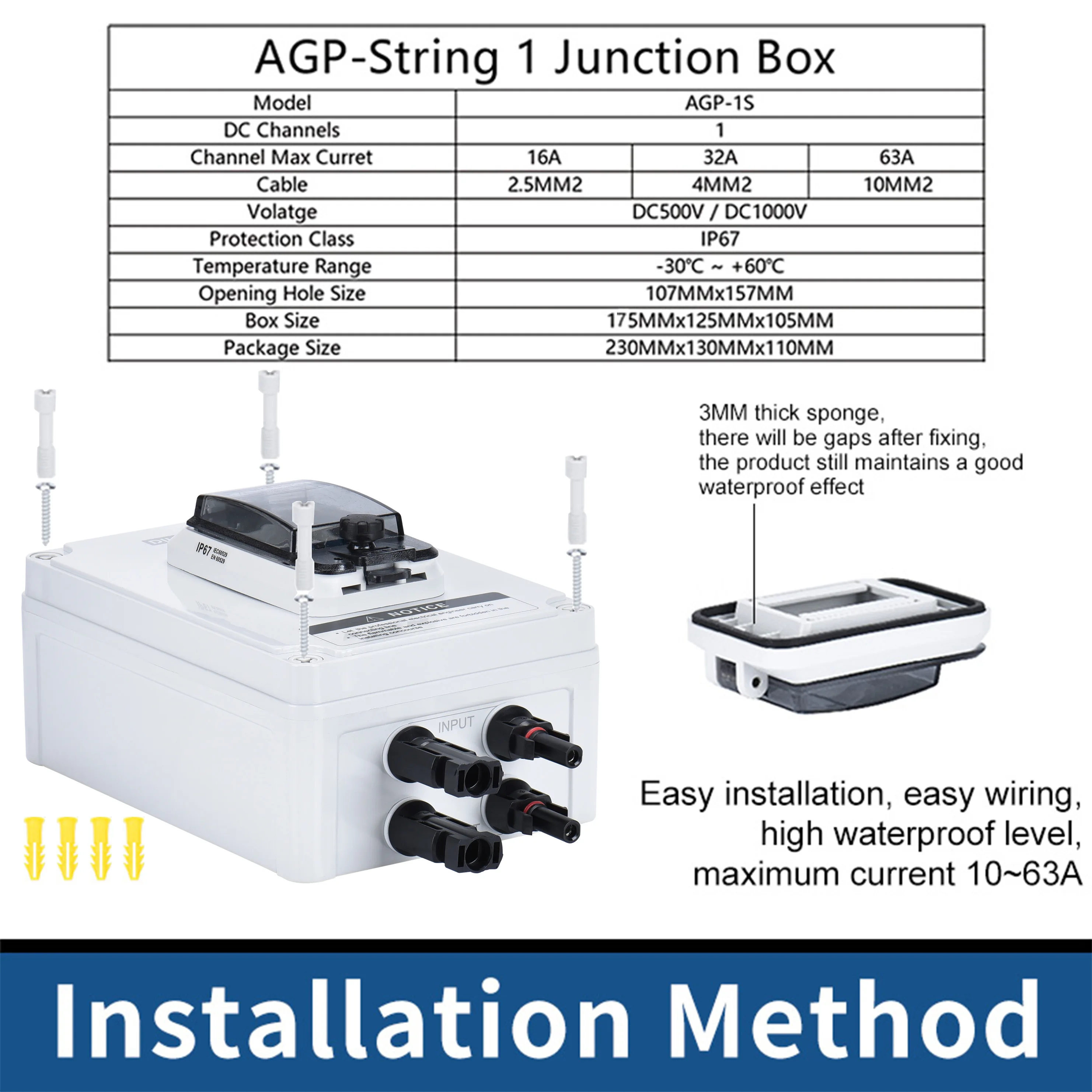 Outdoor Waterproof IP67 Photovoltaic Isolation DC Switch 500V 16A 32A PV Combiner Box Circuit Breaker Disconnect Switch