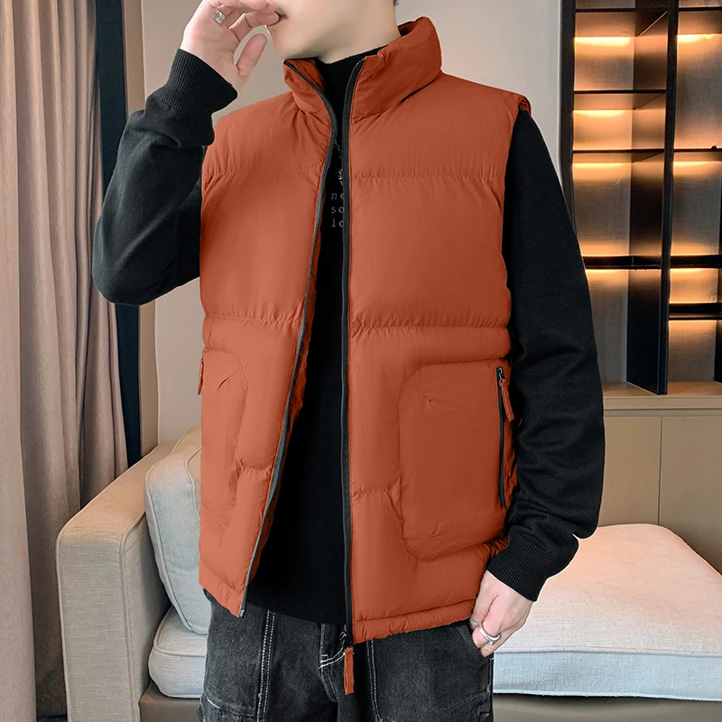 Men's Solid Autumn Winter Turtleneck Zipper Pockets Sleeveless Cardigan Jacket Coats Vests Casual Office Lady Vintage Tops