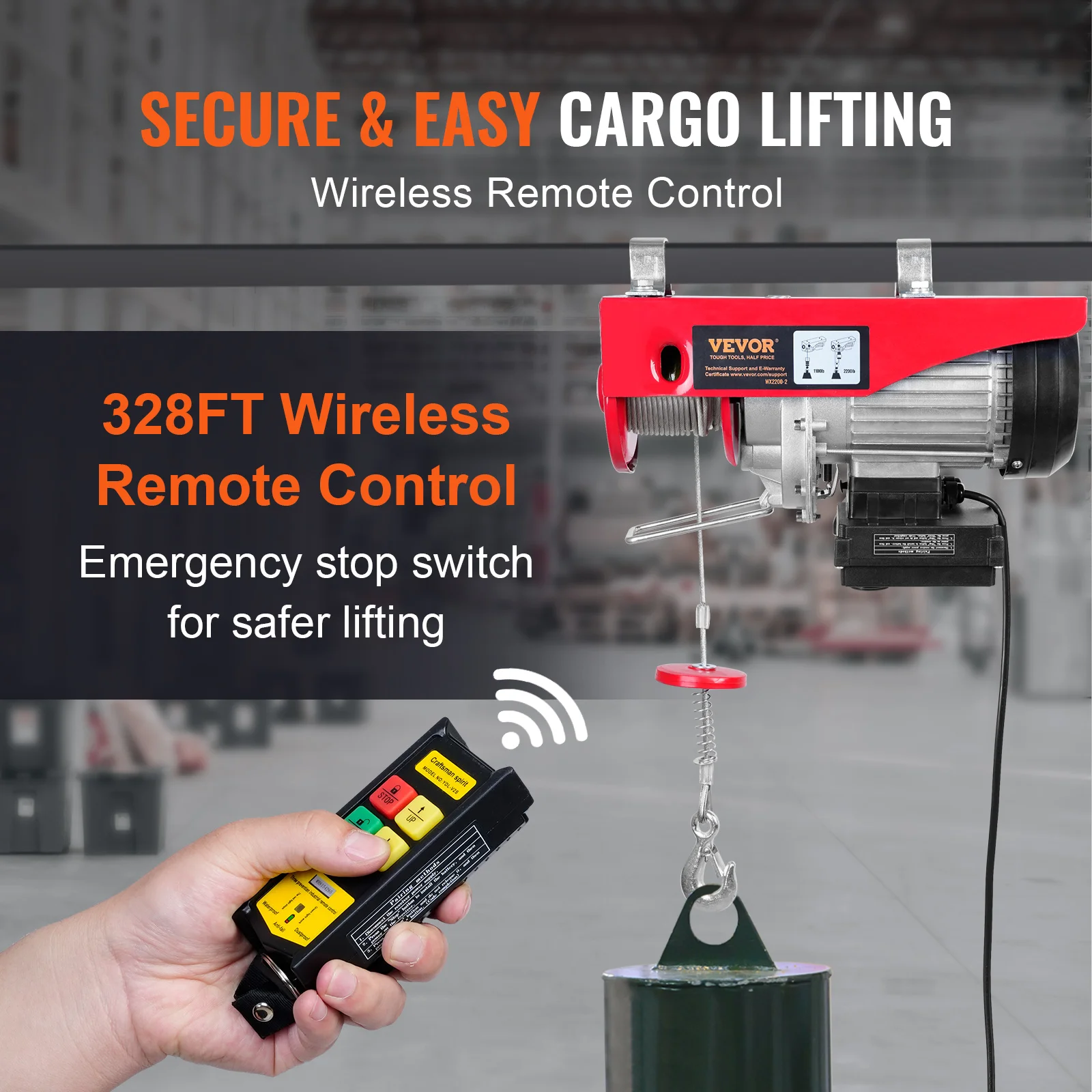 VEVOR Electric Hoist Winch – 400-1000kg Capacity, Wired Remote, Ideal for Boat, Car, Garage Lifting. 3