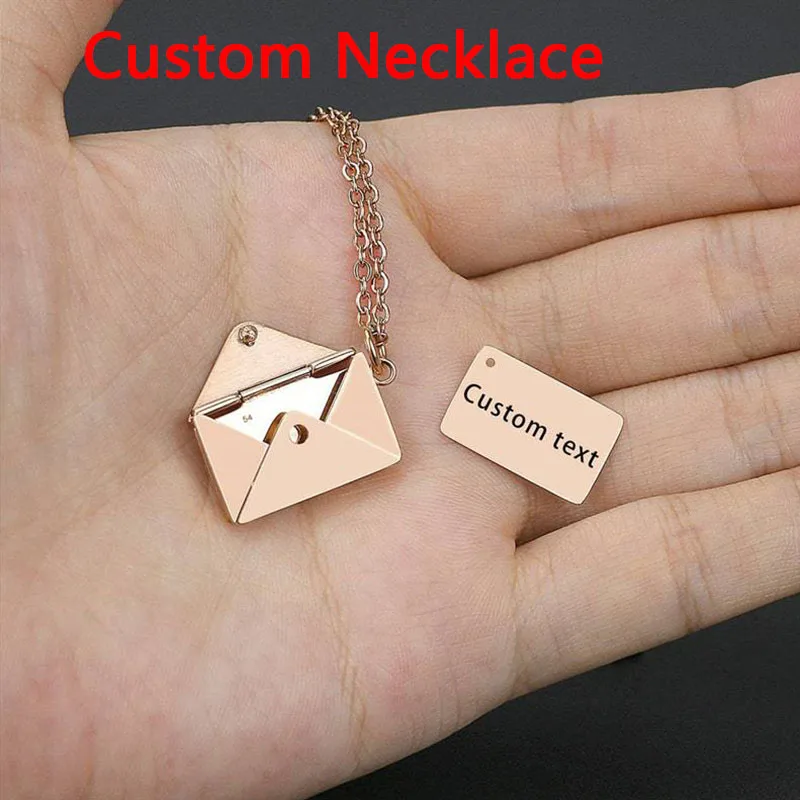 Custom Love Letter Necklace Envelope Necklace Stainless Steel Jewelry Gold Silver Color
