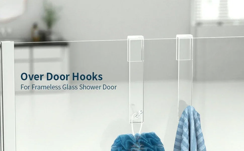 Description Picture 2 of itemAcrylic Bathroom Shower Door Hook Over Glass Door Shower Towel Rack Punch-Free Bathroom Bathrobe Hanger Transparent Towel Hooks