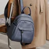 New Simple Blue 2 Size Portable Genuine Leather Fashion Teenage Girl Backpack High Quality Soft Cowskin Women Rucksack Knapsack 1