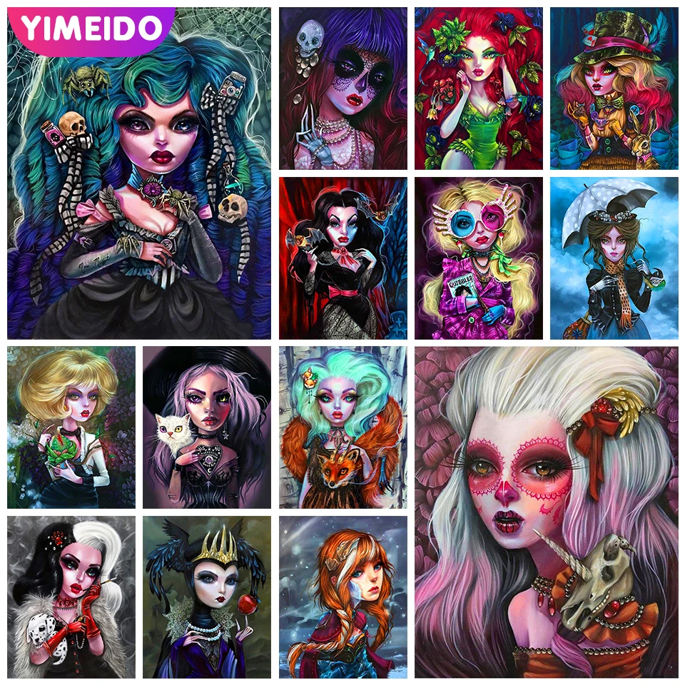 YIMEIDO 5D DIY Cartoon AB Diamond Painting Kits Halloween Skull Girl Animal Cat Diamonds Embroidery Mosaic Picture Home Decor