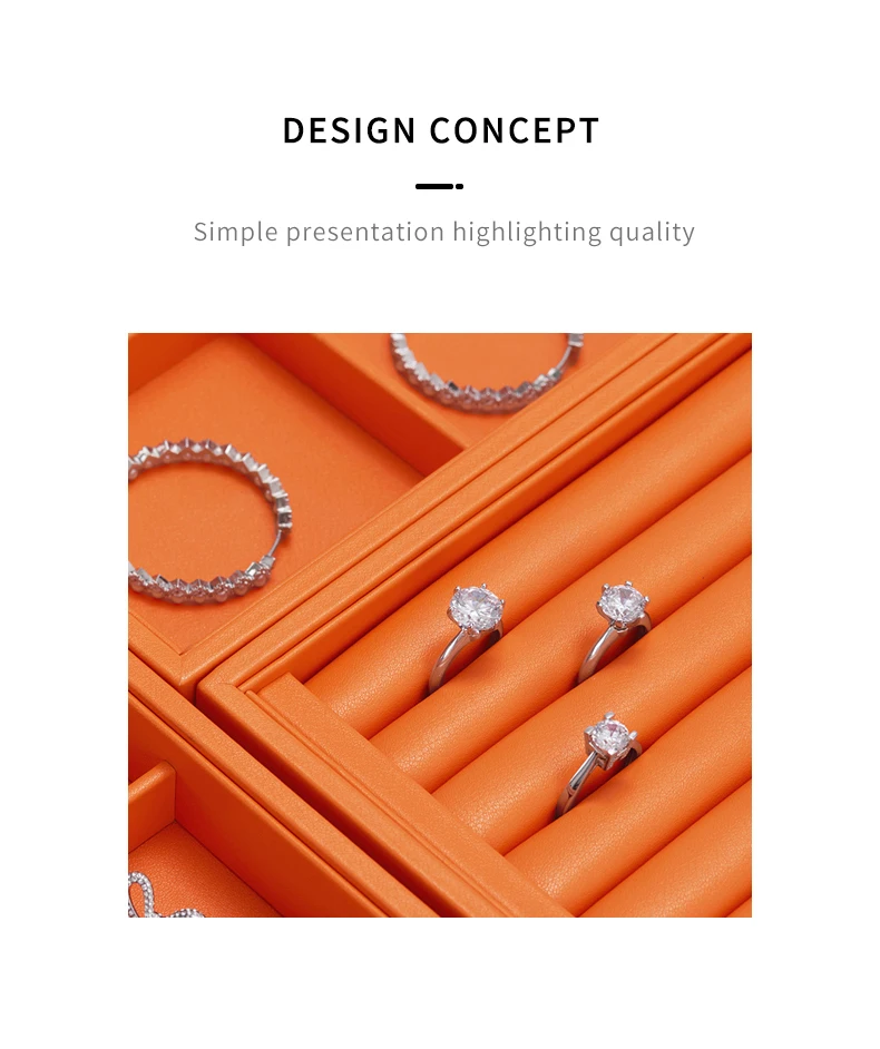 Oirlv New Luxury Orange Leather Stackable Jewelry Tray Jewelry Drawer Organizer Trays Rings Earrings Storage Display Props