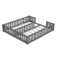Lit de sol Montessori 90x200cm, lit pour 2 enfants avec protection anti-chute, bois massif, lit enfant Montessori, pour garçons et filles, blanc/gris, sans matelas 7