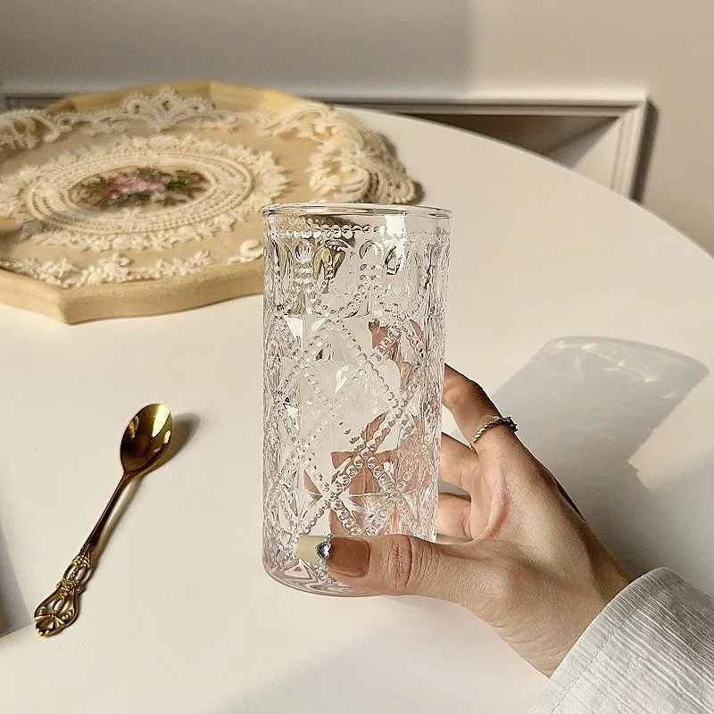 Cocktail Cup Nordic Style Retro Relief Glass Cup Simplicity Restaurant Bar Water Bottle for Milk Tea Juice Wine Glass Drinkware