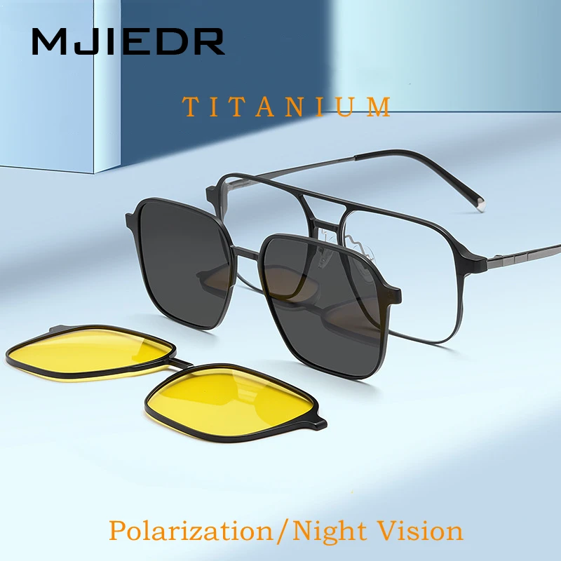 

Очки MJIEDR магнитные для мужчин и женщин, модные ретро солнечные очки с двойным лучом, из чистого титана, по рецепту, L7038