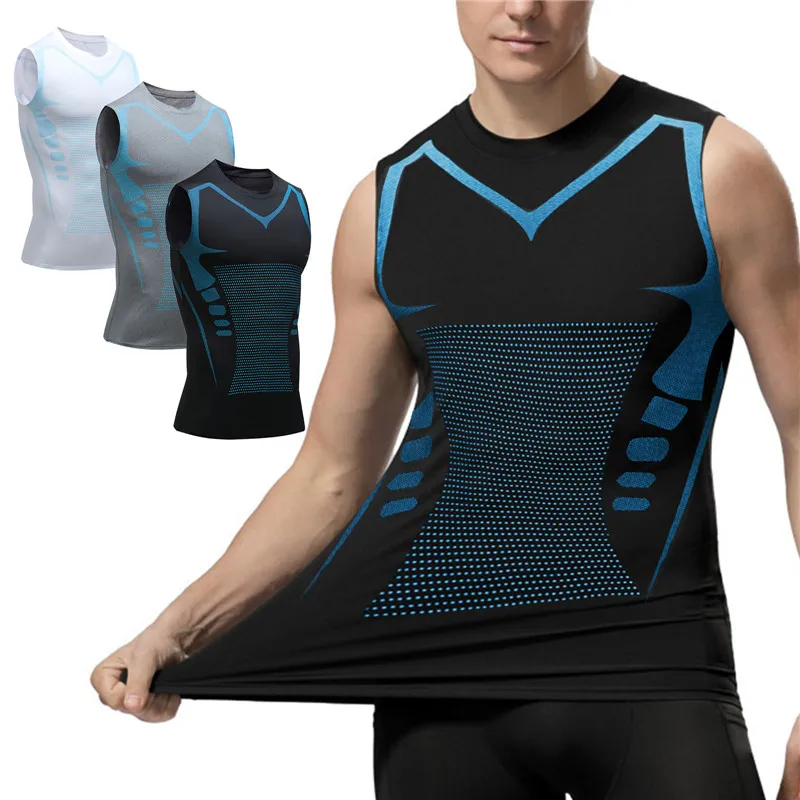 Body Shaper Slimming Vest Compression Sports Vest Compression Sports Top Men's Ionic Shaping Vest Ice-Silk Slimming Vest Body Shaper Compression T-Shirts Tank Top Tummy Control Quick-dry Fitness Shirts