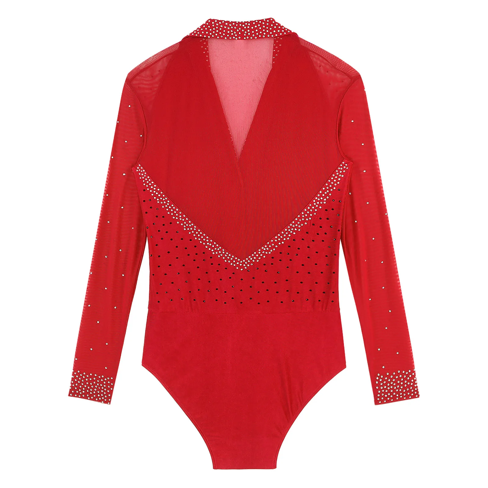 Mens Latin Tango Ballroom Dance Leotard Costume Lapel Collar Sheer Mesh Patchwork Long Sleeve Sparkly Rhinestone Bodysuit dance bodysuit