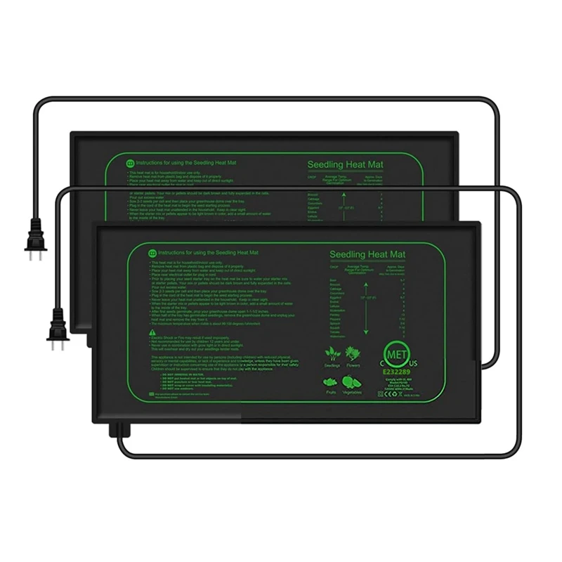2 PCS Seedling Heat Mat For Seed Starting, 10 X 20.75Inch As Shown 21W Waterproof Heating Pad For Indoor Tray Plants US Plug