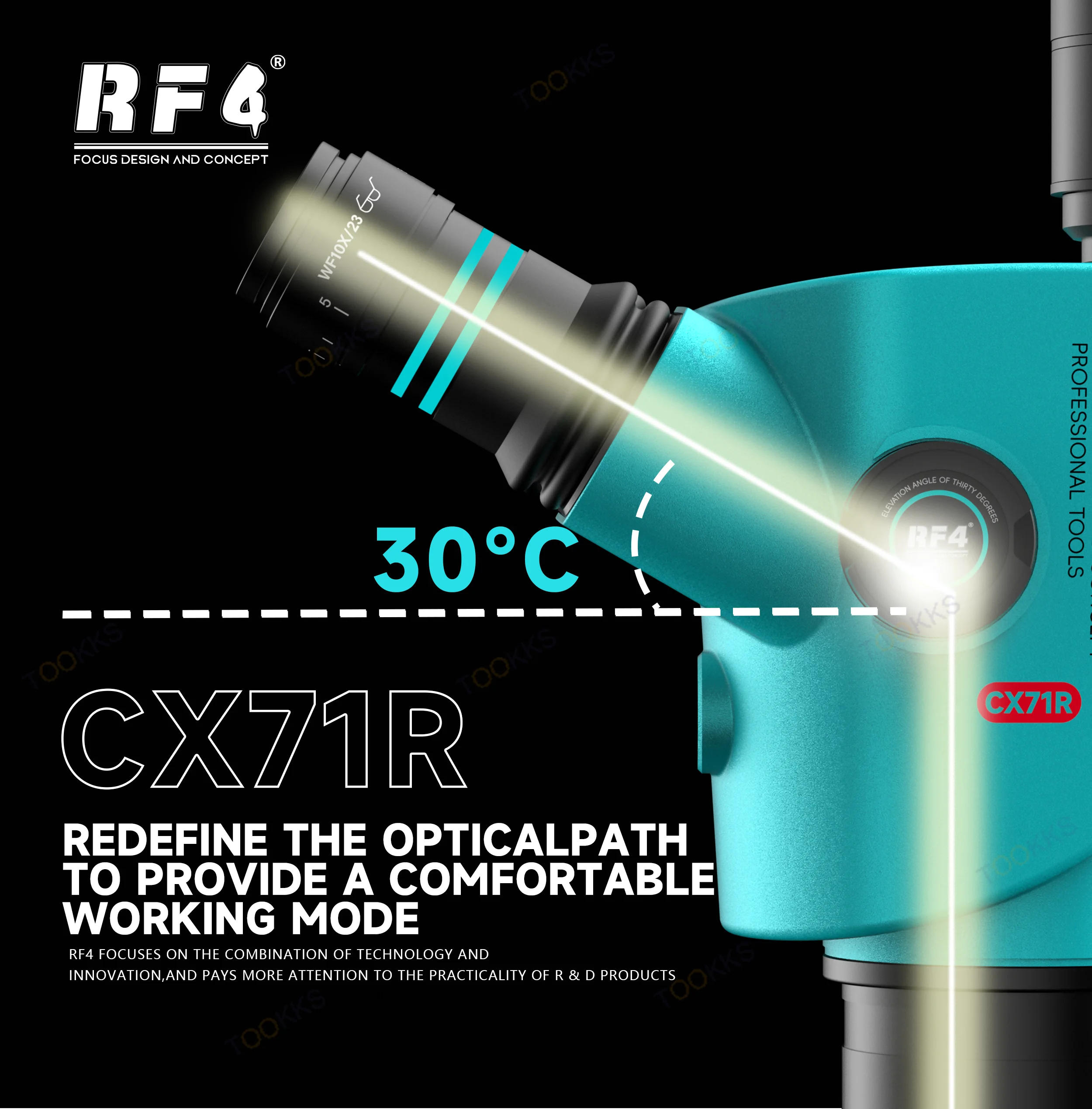 RF4 CX71R 삼안 광학 현미경 6.5-65배 연속 줌, 휴대폰 수리, 용접, PCB 검사 현미경 도구