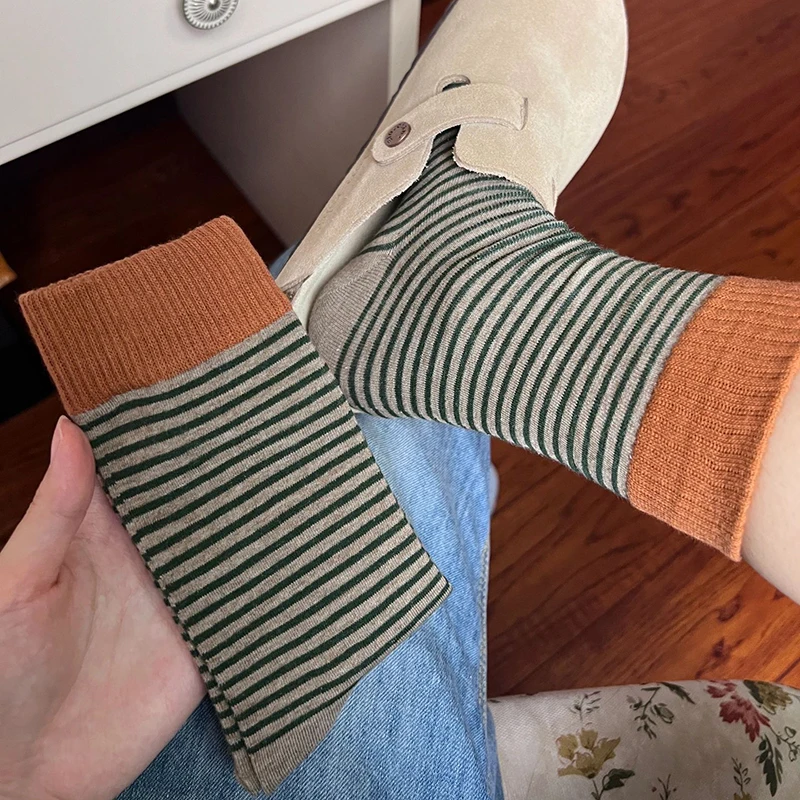 Cozy Striped Women's Long Socks - Fashionable & Preppy for Autumn & Winter Season