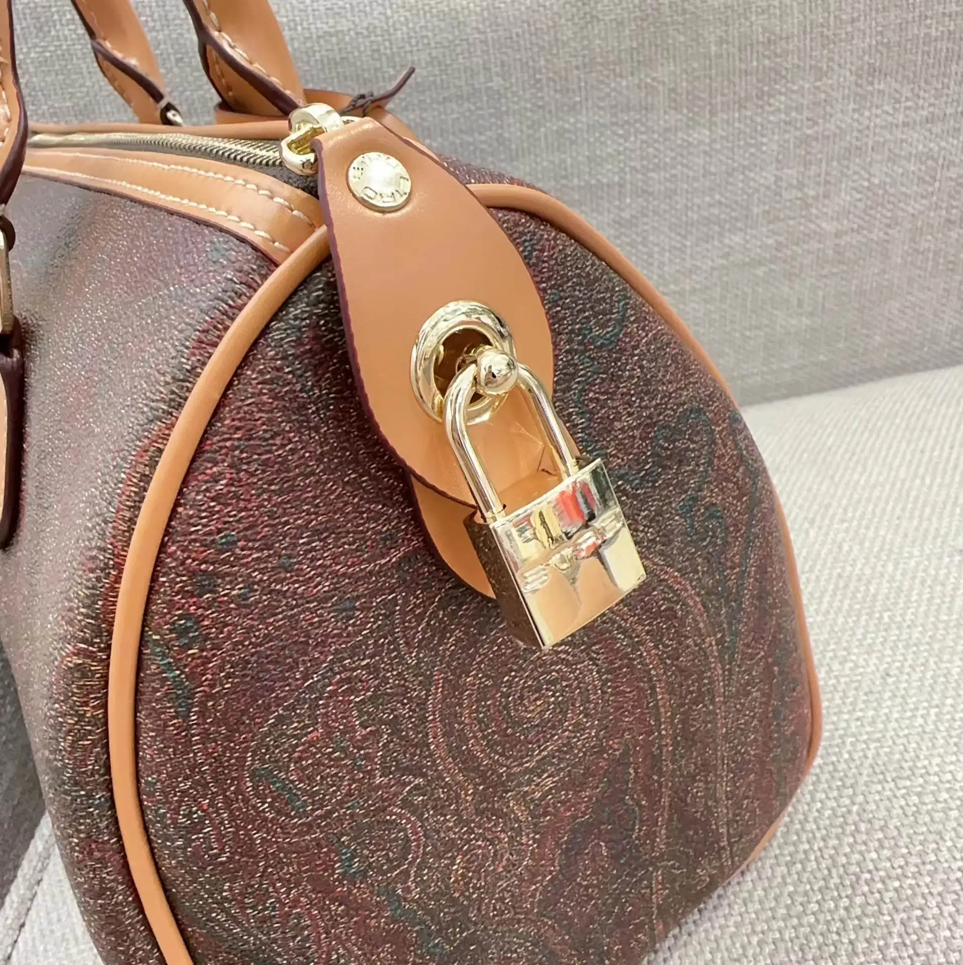 Etro Paisley Print Boston Bag in Brown