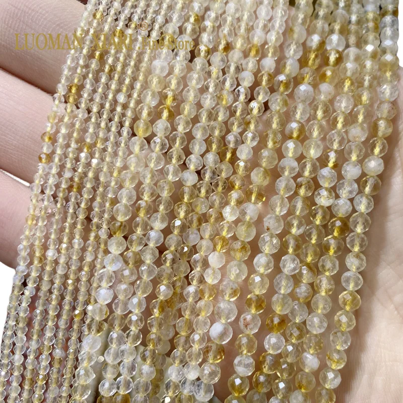 

Fine Natural Stone Faceted Yellow Citrine Gemstone Round Spacer Beads For Jewelry Making DIY Bracelet Necklace 2/3/4MM 15''