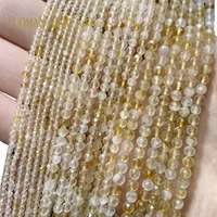 Fine Natural Stone Faceted Yellow Citrine Gemstone Round Spacer Beads For Jewelry Making  DIY Bracelet Necklace 2/3/4MM 15'' 1