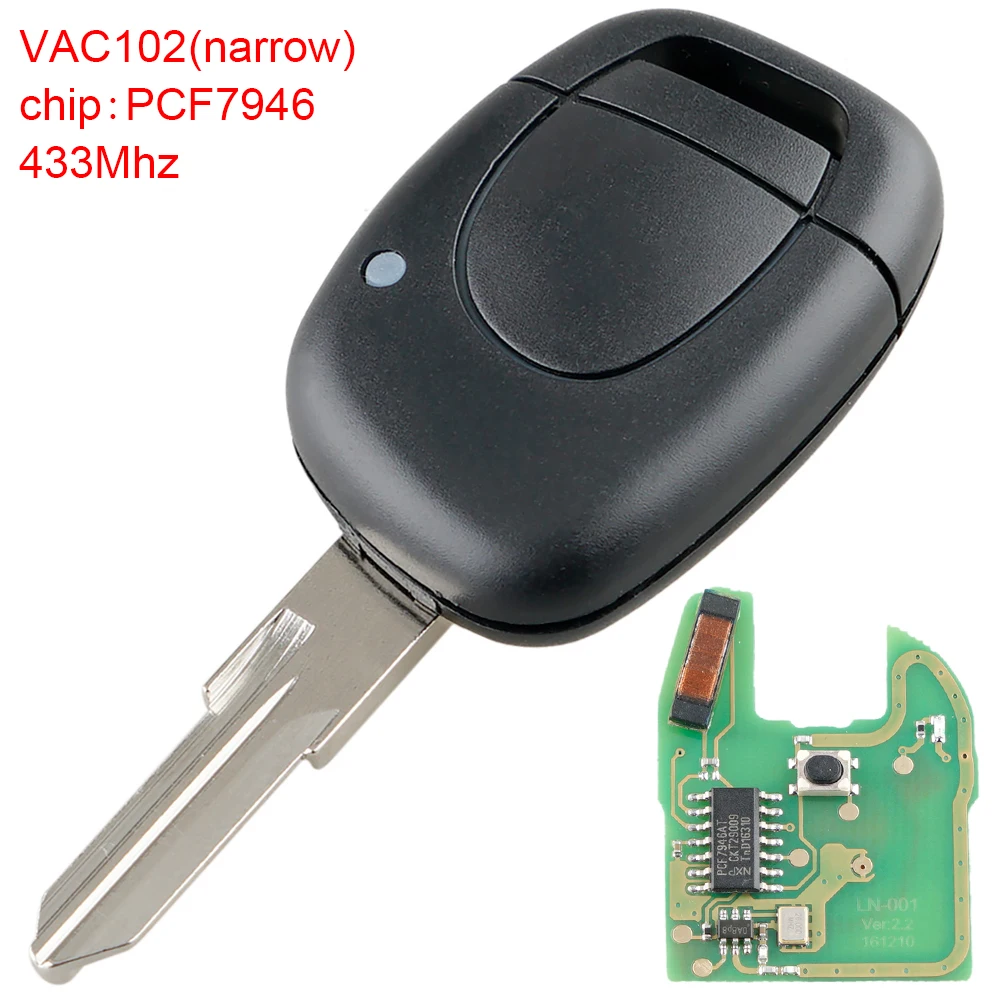 

1Button Remote Car Key Case Key Shell Fob with NE72/VAC102 Blade with PCF7946 Chip Fit for Renault / Kangoo /Clio/Twingo