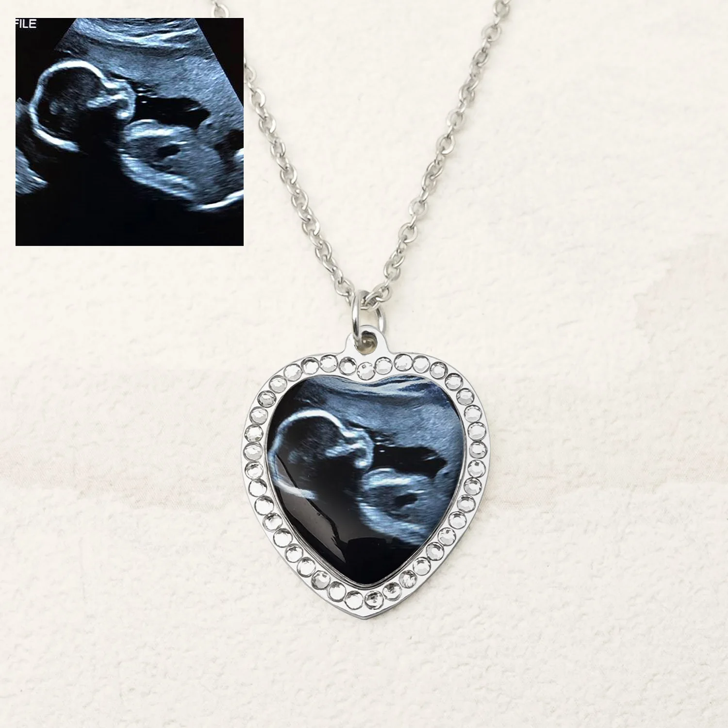 Custom Photo Necklace Ultrasound Picture Heart Pendant Engraved