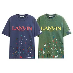 

LANVIN luxury fashion summer new joint hand-painted splash-ink embroidery round short sleeve men's and women's leisure sports