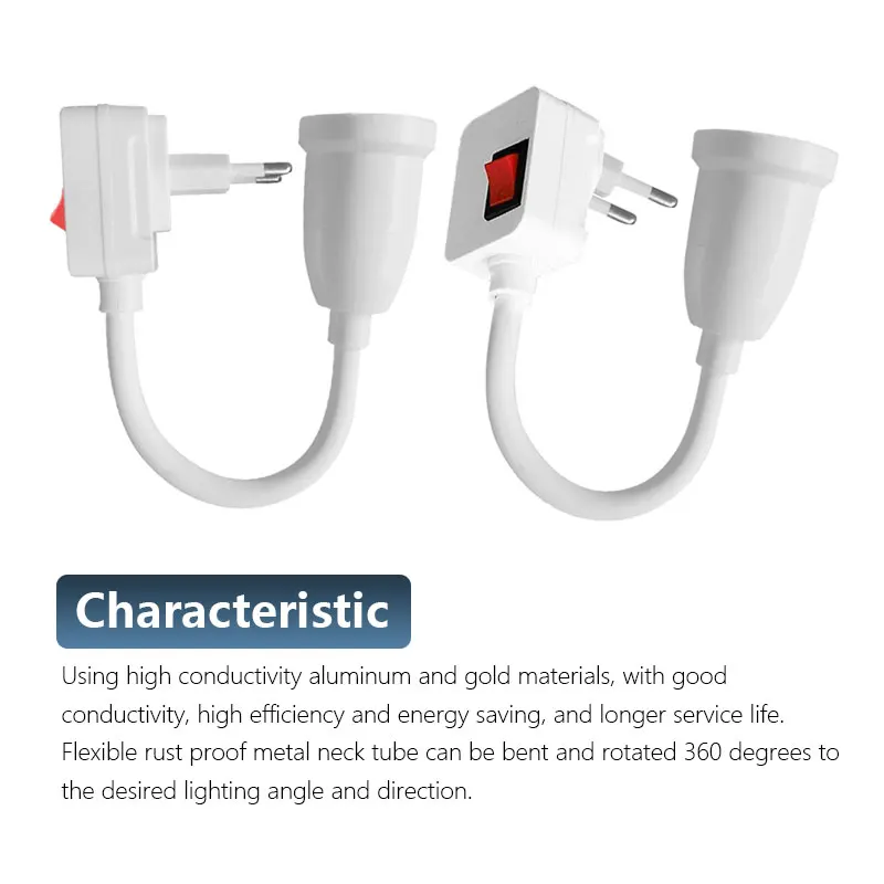 Flexible tube lamp holder E27 screw socket rotatable European style plug with switch for wall mounted lamps