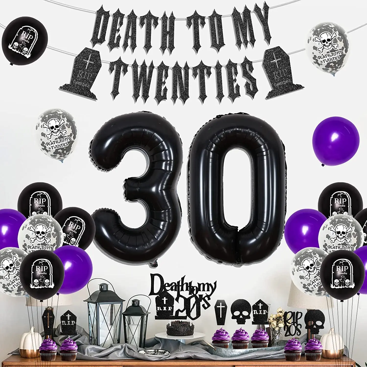 Death To My 20s Decorations Rip To My Twenties 30 Thirty Birthday Supplies  Black Purple Balloon Banner Cake Topper Rose Backdrop - Ballons &  Accessories - AliExpress