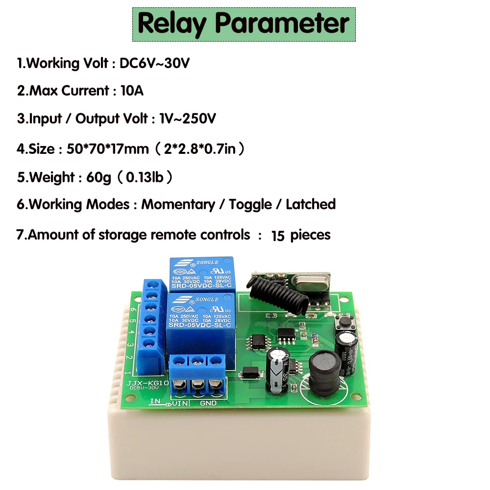범용 무선 원격 제어 스위치, 릴레이 수신기 모듈, 3 채널 RF 원격 433 Mhz 송신기, DC6V, 12V, 24V, 2CH