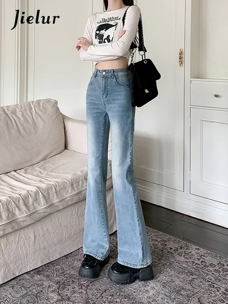 Jielur American Vintage High Waist Slim Women Jeans Autumn New Fashion Street Woman Jeans Blue Simple Basic Chicly Pants Female