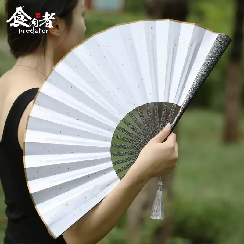 Predator Metal Folding Fan 33.2cm Lucky Pattern Chinese Style Tactical Self Defense Security Protection Breaking Windows EDC