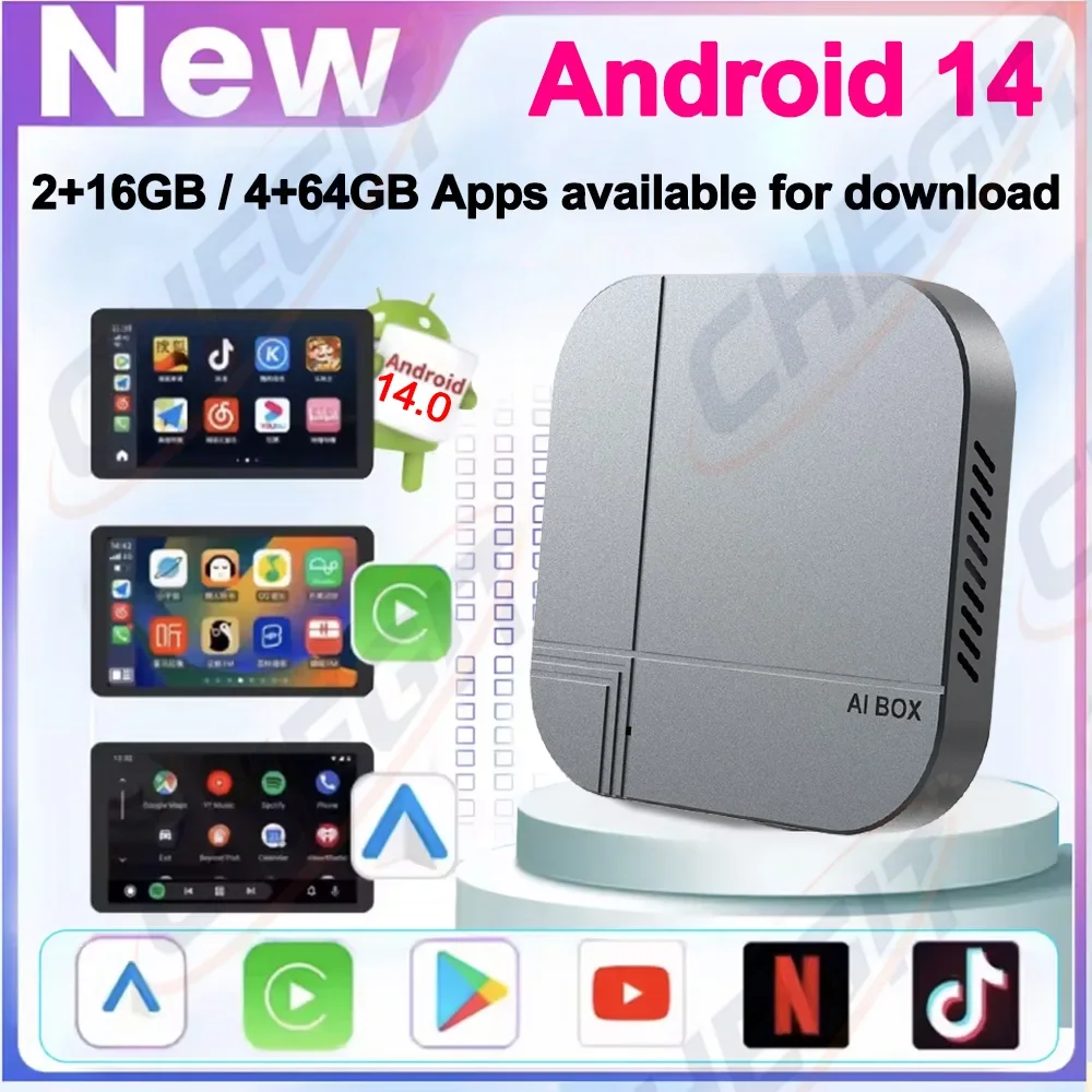 안드로이드 스마트 AI 박스 4G+64G/2G+32G 무선 CarPlay 안드로이드 오토 TV 박스 유튜브 넷플릭스용 VW 닛산 토요타 현대 포드용