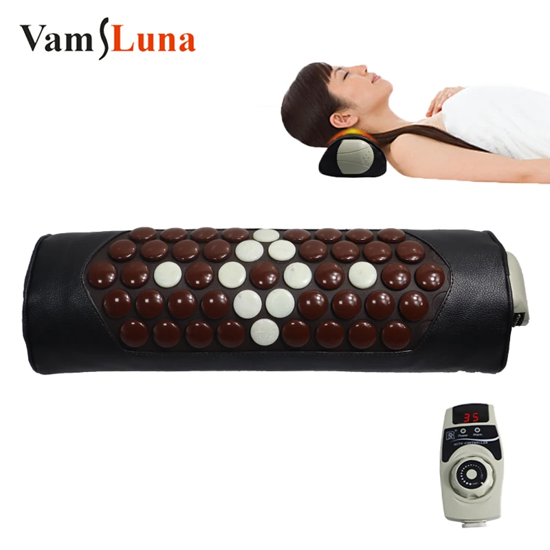 Jade Pillow Tourmaline Neck Massage Pillow Relieve Insomnia Relieve Pain Hot Stone Therapy Adjustable Temperature 30-70°C natural real jade stone tourmaline infrared therapy back neck massage mat thermal cushion pain relief warm mattress seat mat