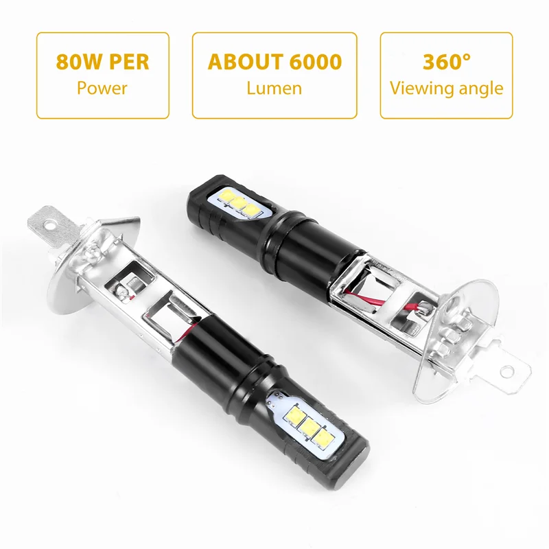 Kit de lâmpada de farol branco super brilhante, feixe alto, 6000K, 6000LM, DRL, 2 unidades