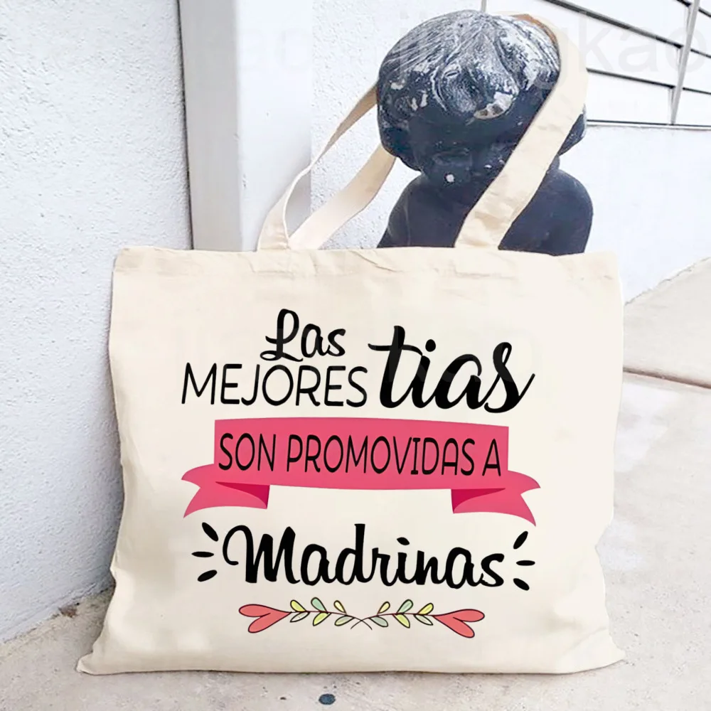 Spanish Printed Tote Bag Women Shopping Canvas Shoulder Bag Gift for Godmother