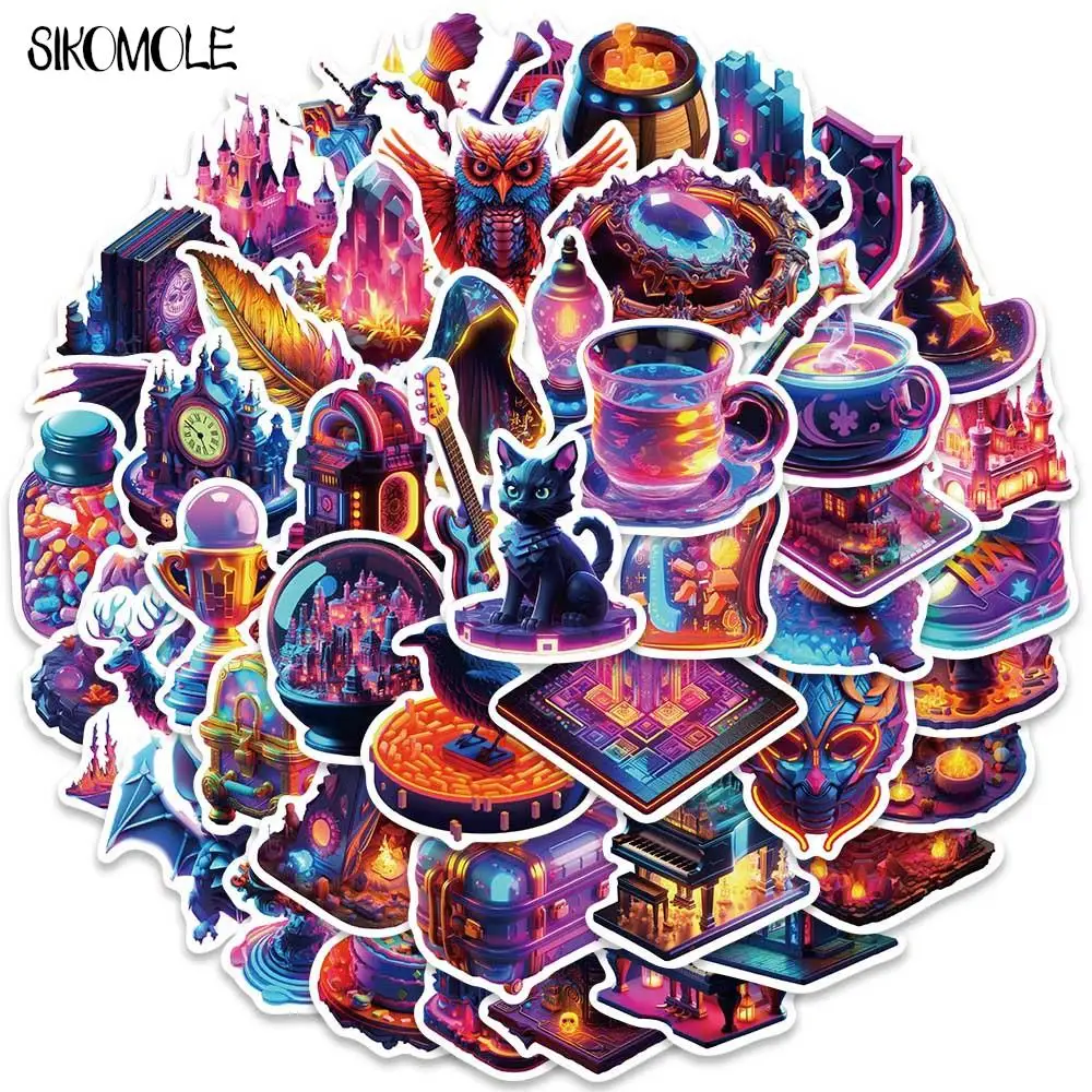 

10/30/50 шт. неоновые Стикеры для магических отделений, милые самодельные наклейки для путешествий, багажа, гитары, холодильника, ноутбука, граффити, наклейки для детей