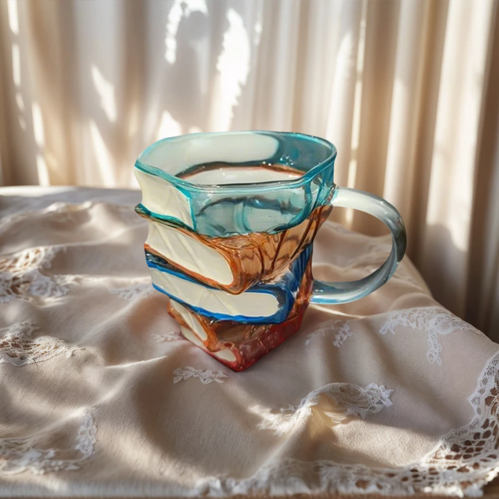 Novelty 3D Painted Books Coffee Mug Unique Books Stack Coffee Cup Creative Drinking Cup Collection Gifts for Literature Lovers