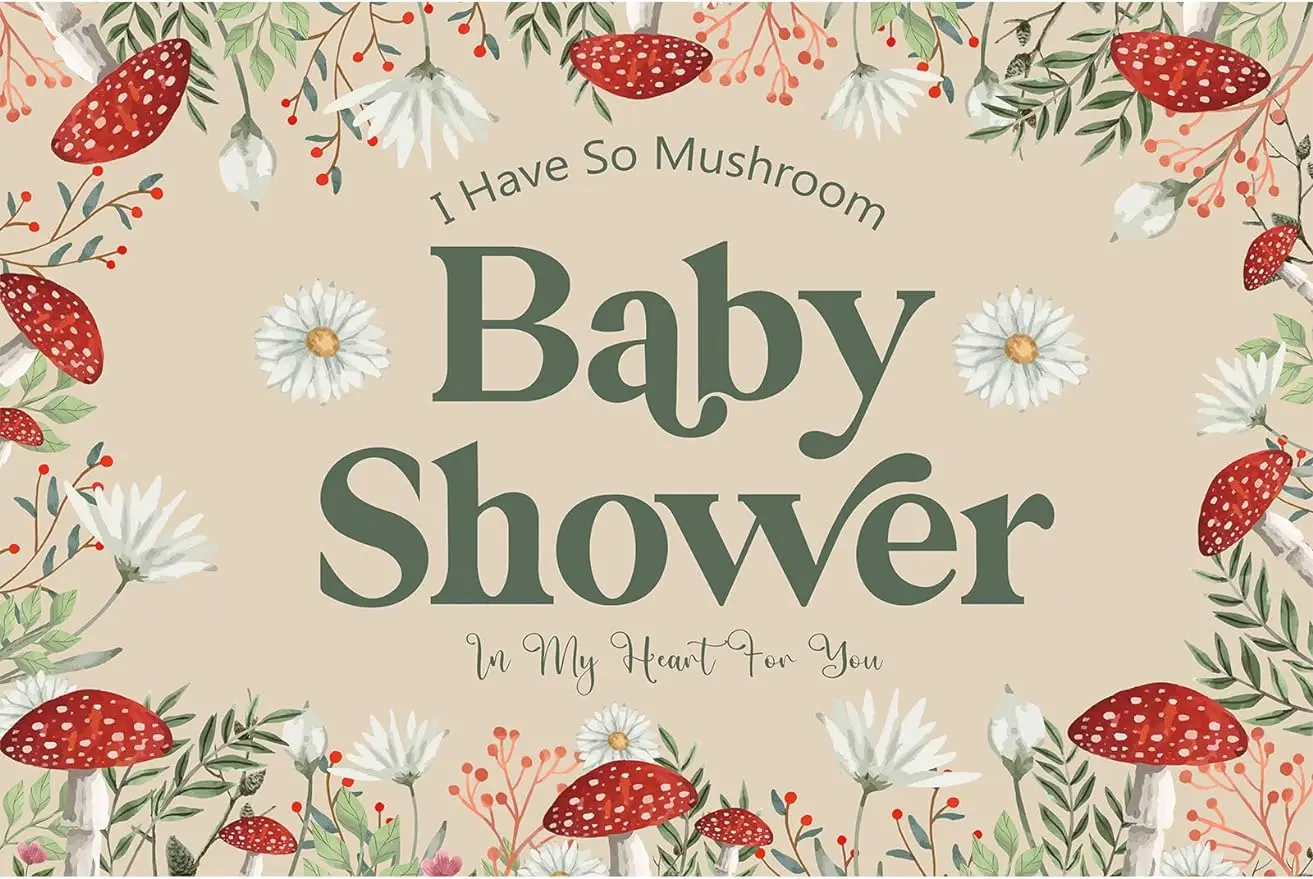 

Mushroom Baby Shower Decor Mushroom Baby Shower Backdrop Photo Photography Background for Fairy Forest Wonderland Party Supplies