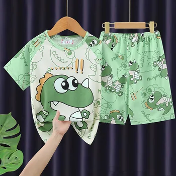 Set di vestiti per la casa a maniche corte per bambini Set di cartoni animati per ragazzi e ragazze, vestibilità ampia, completo completo di abbigliamento comodo per bambini 1