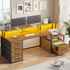Home Office Desk with File Drawer & Power Outlet, 66'' Computer Desk with 5 Drawer, Storage Shelves, Printer Cabinet 1